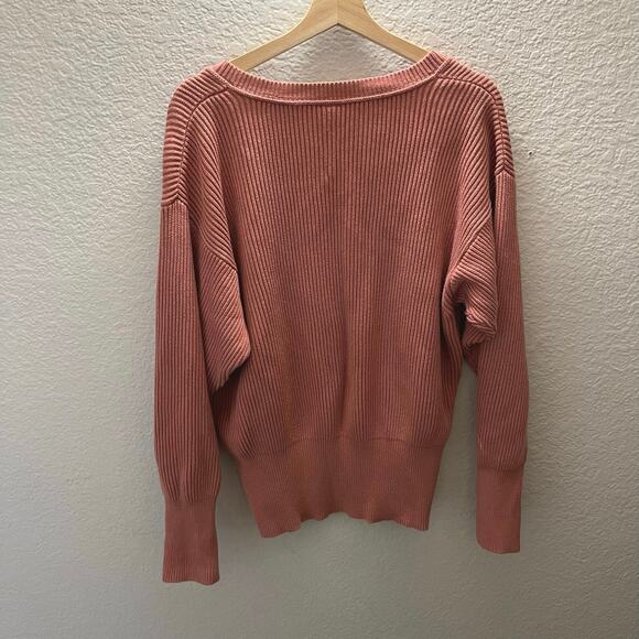 Free People Allure Ribbed V-Neck Pullover Sweater Pink Size L - Picture 4 of 6